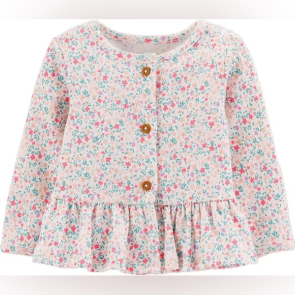 Carter's Other - Carter’s Ruffle Floral Button Cardigan 9 Months Baby Girls Pink 100% Cotton